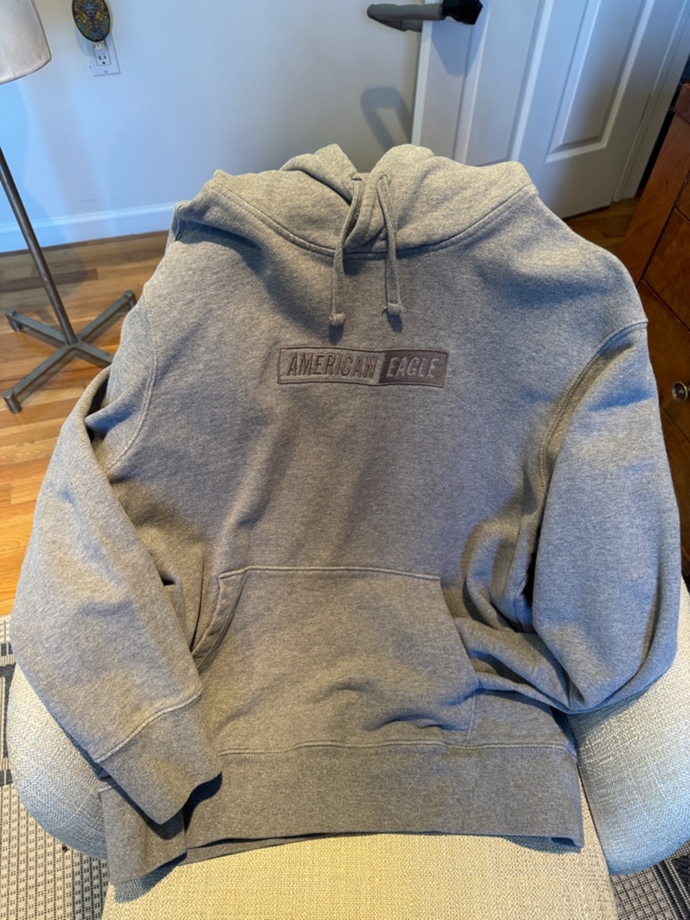 American Eagle Outfitters Gray Crewneck Hoodie with Embroidered Logo